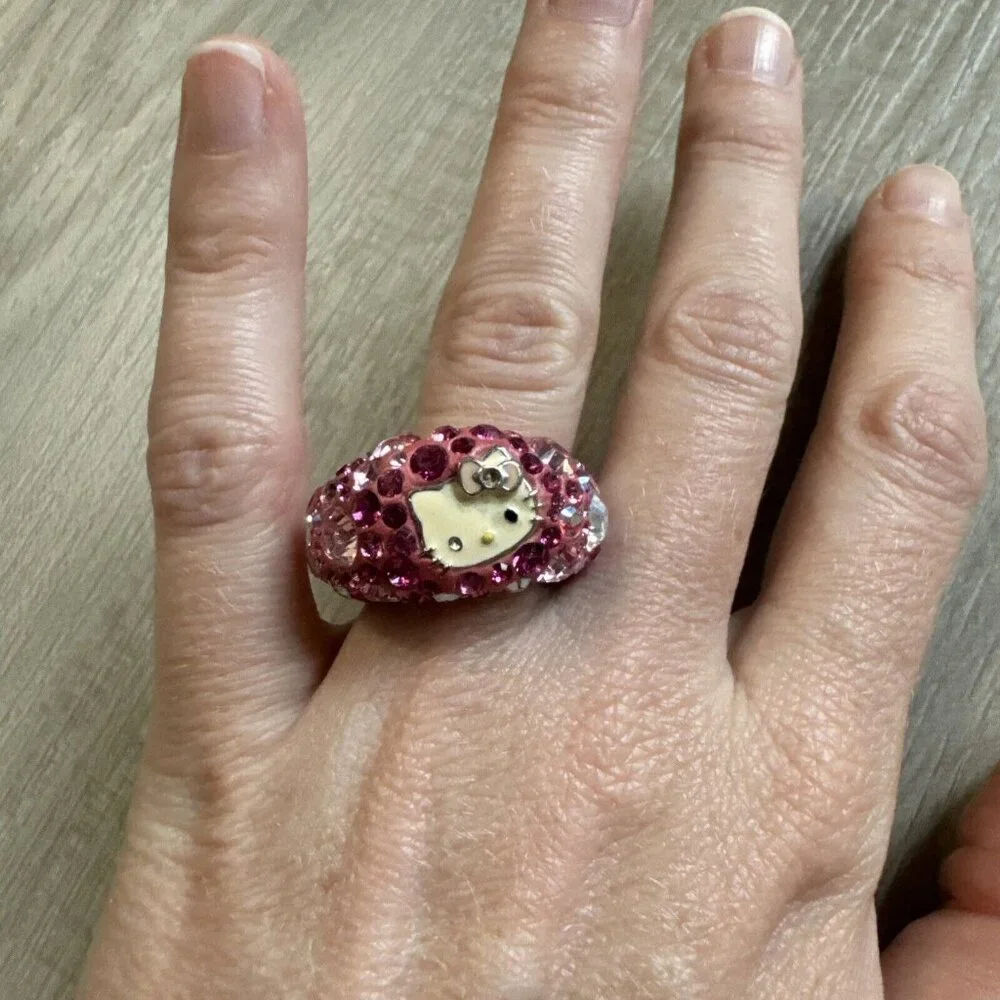 Swarovski × Hello kitty collaboration ring Kawaii Sanrio silver color Sz 58 8.5‎